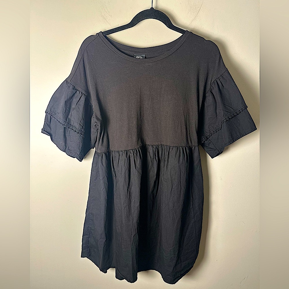 BOBEAU Women’s Black Short Puff Sleeve Cotton Shirt Dress Size Medium